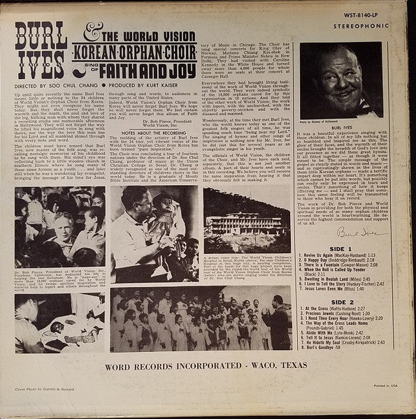 Ives, Burl & The World Vision Korean Orphan Choir - Faith And Joy (VG+) (Vinyl LP)