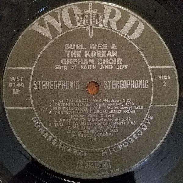 Ives, Burl & The World Vision Korean Orphan Choir - Faith And Joy (VG+) (Vinyl LP)