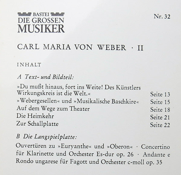Von Weber, Carl Maria - Carl Maria Von Weber In 3 Folgen · Band II (VG+) (Vinyl LP)