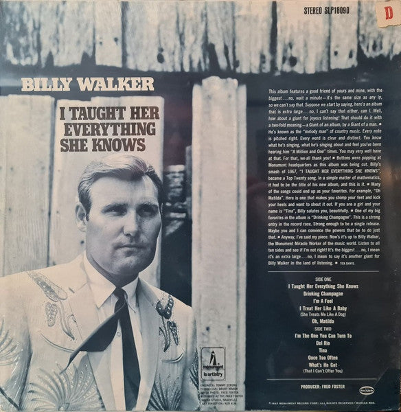 Walker, Billy - I Taught Her Everything She Knows (VG+) (Vinyl LP)