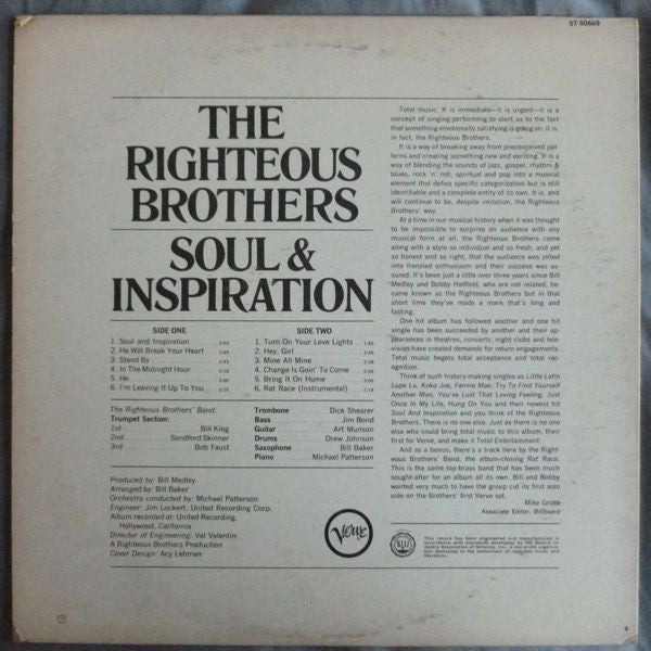 Righteous Brothers - Soul & Inspiration (VG+) (Vinyl LP)