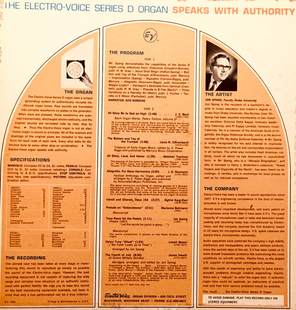 Spong, Jon - The Electro-Voice Series D Organ Speaks With Authority (NM or M-) (Vinyl LP)