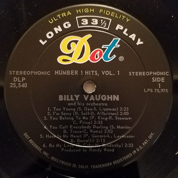 Vaughn, Billy - Number 1 Hits, Vol. 1 (VG+) (Vinyl LP)