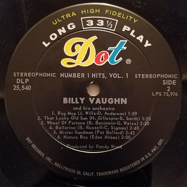 Vaughn, Billy - Number 1 Hits, Vol. 1 (VG+) (Vinyl LP)