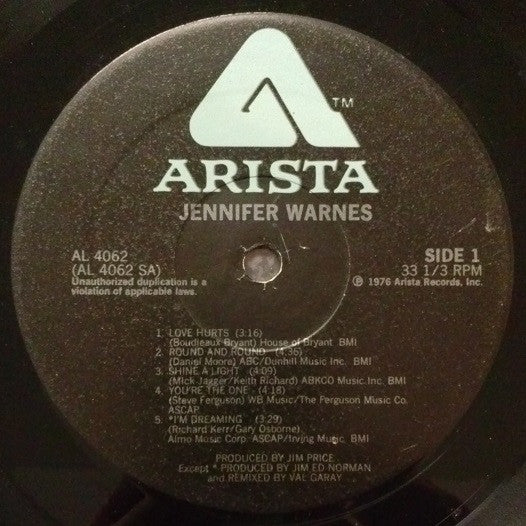 Warnes, Jennifer - Jennifer Warnes (VG+) (Vinyl LP)
