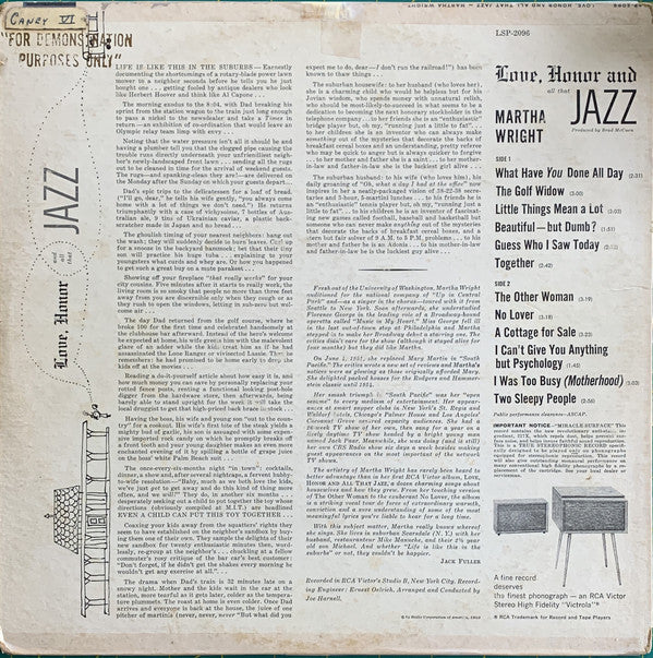 Wright, Martha - Love Honor And All That Jazz (VG) (Vinyl LP)