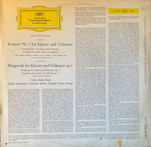 Bartok - Geza Anda, Ferenc Fricsay, Radio-Symphonie-Orchester Berlin - Klavierkonzert Nr. 1 Und Rhapsodie (VG) (Vinyl LP)
