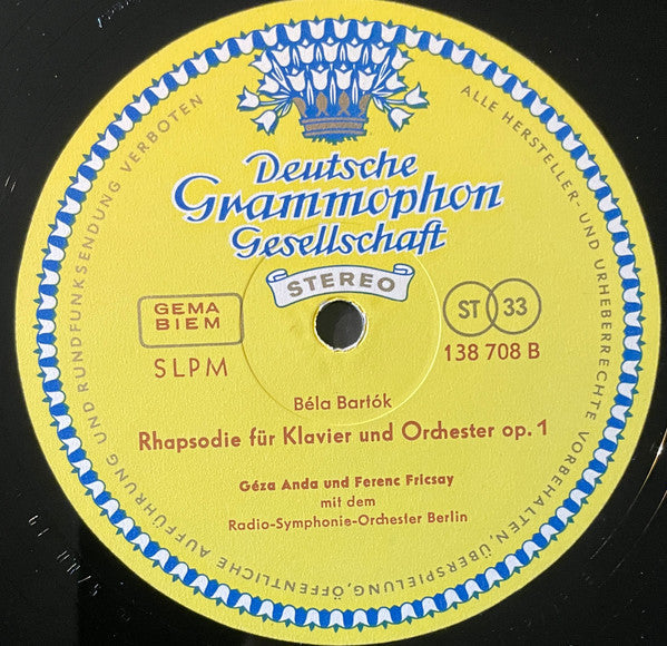 Bartok - Geza Anda, Ferenc Fricsay, Radio-Symphonie-Orchester Berlin - Klavierkonzert Nr. 1 Und Rhapsodie (VG) (Vinyl LP)