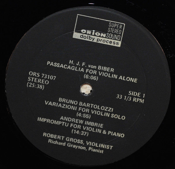Gross, Robert, Andrew Imbrie, Ernst Krenek, Leonard Rosenman, Bruno Bartolozzi, Heinrich Ignaz Franz Biber, Richard Grayson - Impromptu / Sonata / Duo / Variazioni / Passacaglia (VG+) (Vinyl LP)