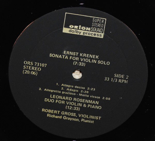 Gross, Robert, Andrew Imbrie, Ernst Krenek, Leonard Rosenman, Bruno Bartolozzi, Heinrich Ignaz Franz Biber, Richard Grayson - Impromptu / Sonata / Duo / Variazioni / Passacaglia (VG+) (Vinyl LP)