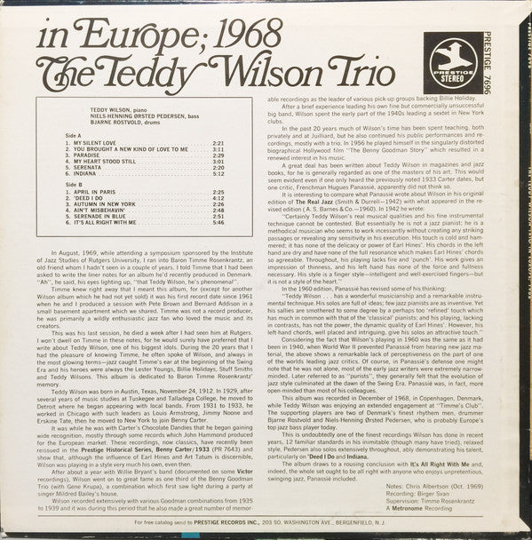 Wilson, Teddy Trio - The Teddy Wilson Trio In Europe; 1968 (VG+) (Vinyl LP)