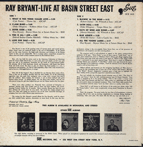 Bryant, Ray - Live At Basin Street East (VG) (Vinyl LP)