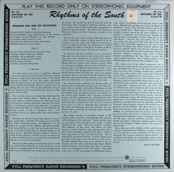 Ros, Edmundo And His Orchestra - Rhythms Of The South (Vinyl, VG+) (Vinyl LP)