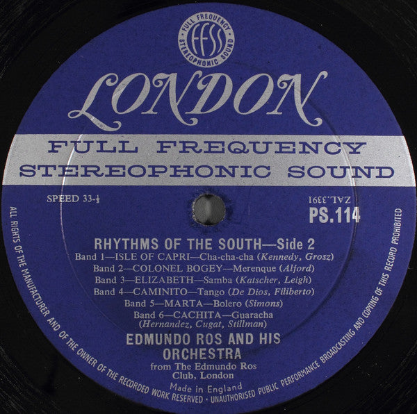 Ros, Edmundo And His Orchestra - Rhythms Of The South (Vinyl, VG+) (Vinyl LP)