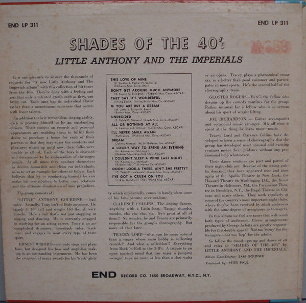 Little Anthony & The Imperials - Shades Of The 40's (VG) (Vinyl LP)