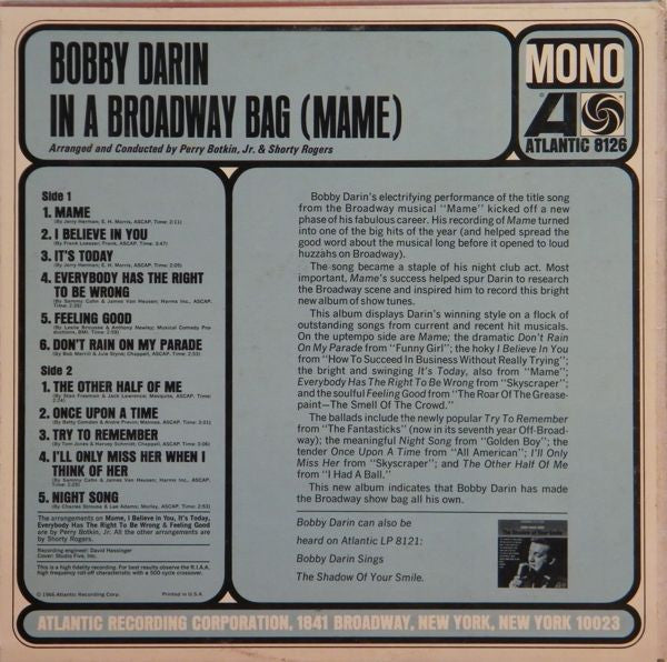 Darin, Bobby - In A Broadway Bag (VG+) (Vinyl LP)