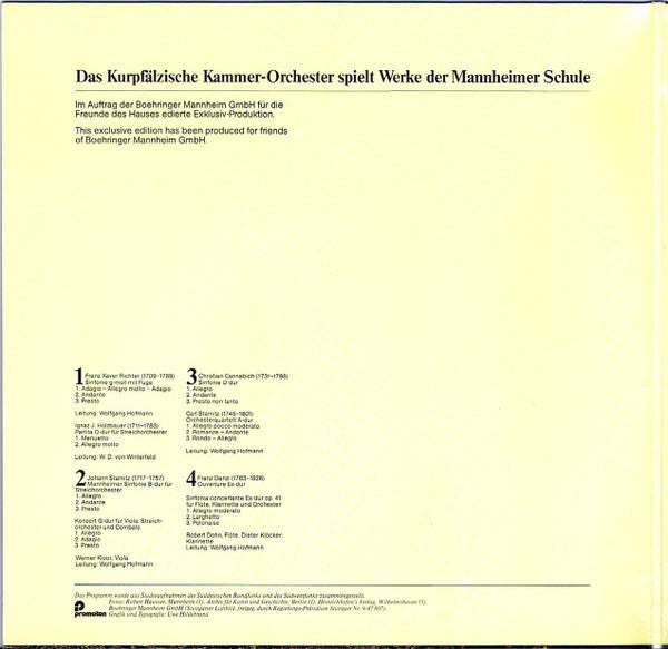 Kurpfalzisches Kammerorchester Mannheim - Musik Aus Mannheim (M) (Vinyl LP)