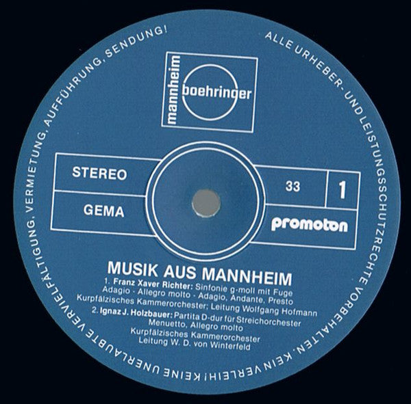Kurpfalzisches Kammerorchester Mannheim - Musik Aus Mannheim (M) (Vinyl LP)
