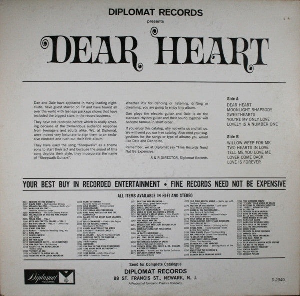 Sleepwalk Guitars Of Dan & Dale - Dear Heart (VG+) (Vinyl LP)