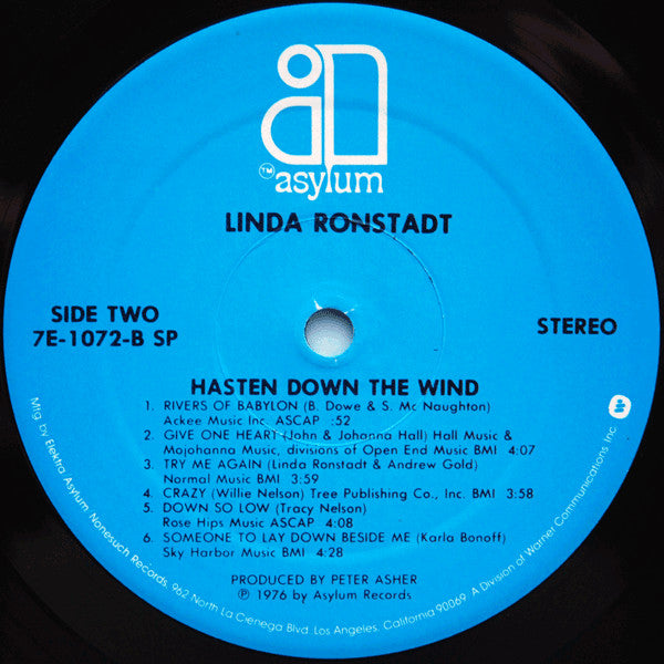 Ronstadt, Linda - Hasten Down The Wind (Vinyl, VG+) (Vinyl LP)