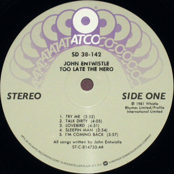 Entwistle, John - Too Late The Hero (VG+) (Vinyl LP)