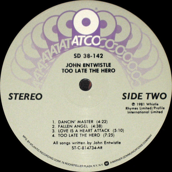 Entwistle, John - Too Late The Hero (VG+) (Vinyl LP)