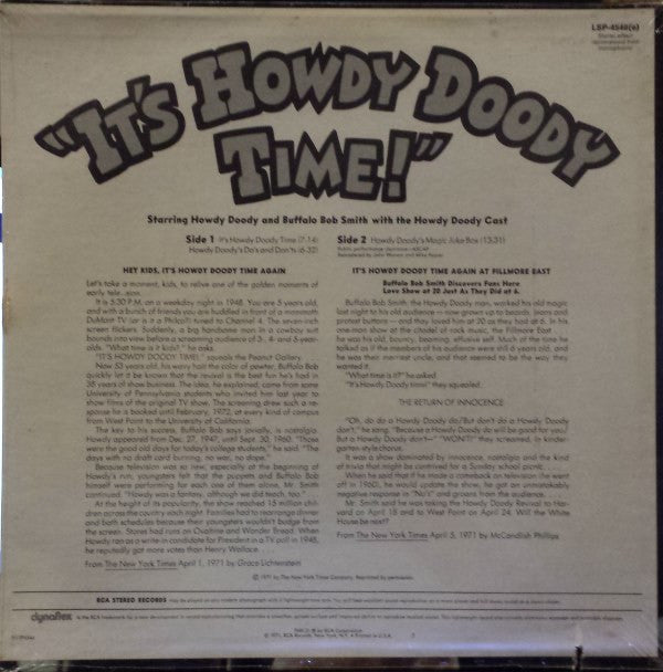 Howdy Doody And Buffalo Bob Smith With The Howdy Doody Cast - It's Howdy Doody Time! (NM or M-) (Vinyl LP)