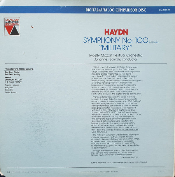Haydn - Mostly Mozart Festival Orchestra Conductor Johannes Somary - Symphony No. 100 In G Major "Military" (VG+) (Vinyl LP)
