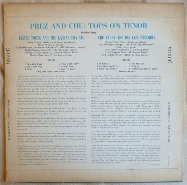 Young, Lester And Chu Berry - Prez And Chu (Tops On Tenor) (VG+) (Vinyl LP)