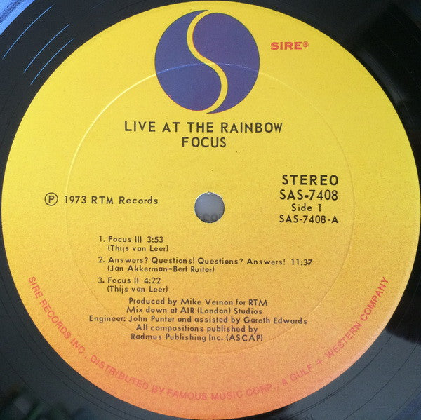 Focus  - Live At The Rainbow (VG+) (Vinyl LP)