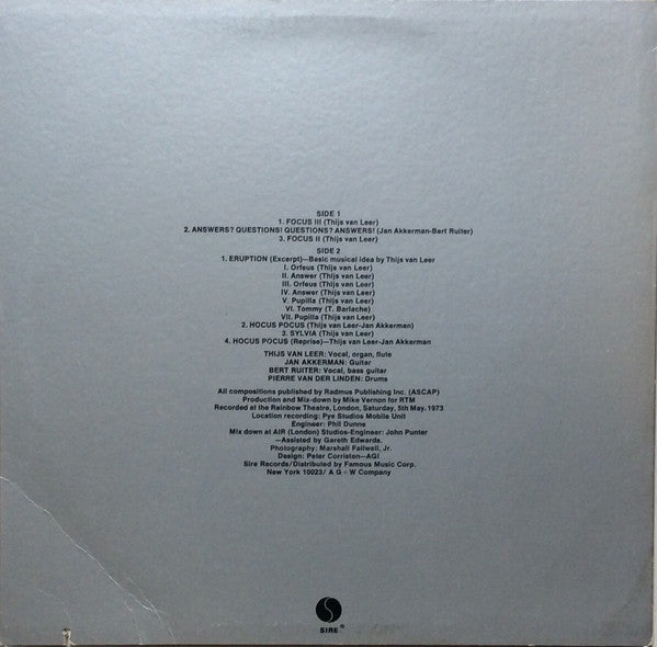 Focus  - Live At The Rainbow (VG+) (Vinyl LP)