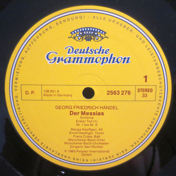 Handel, Gundula Janowitz, Marga Hoeffgen, Ernst Haefliger, Franz Crass, Munchener Bach-Chor, Munchener Bach-Orchester, Karl Richter - Der Messias (VG) (Vinyl LP)