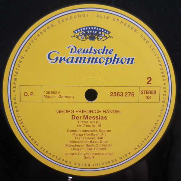 Handel, Gundula Janowitz, Marga Hoeffgen, Ernst Haefliger, Franz Crass, Munchener Bach-Chor, Munchener Bach-Orchester, Karl Richter - Der Messias (VG) (Vinyl LP)