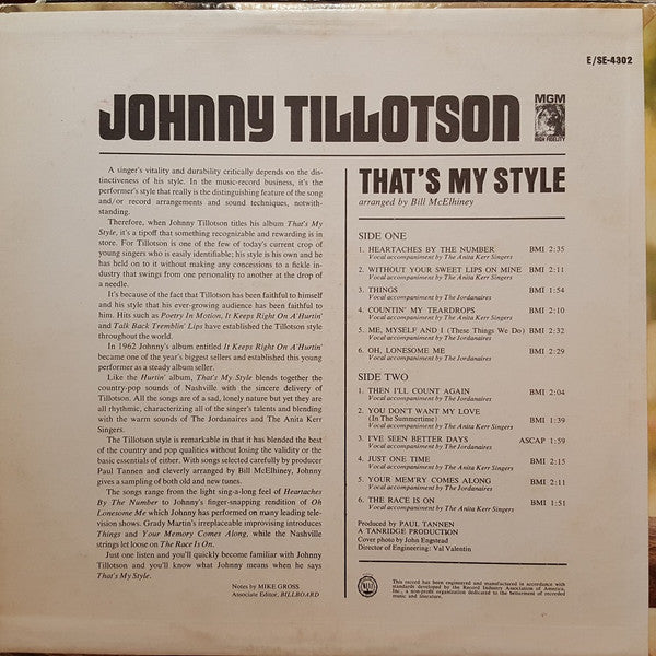 Tillotson, Johnny - That's My Style (VG) (Vinyl LP)