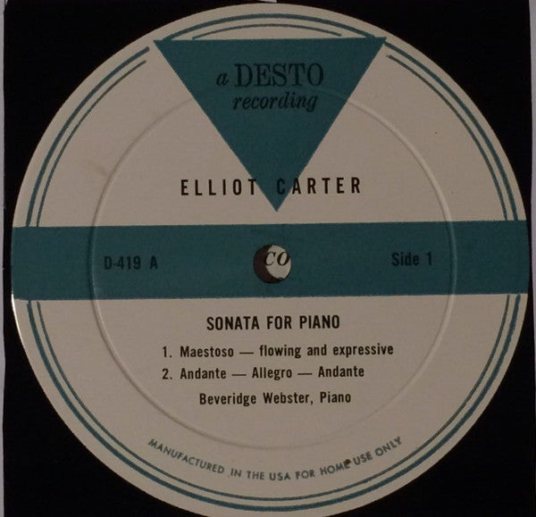 Carter, Elliot, Beveridge Webster, Bernard Greenhouse, Anthony Makas - Sonata For Piano/Sonata For Violoncello And Piano (VG) (Vinyl LP)