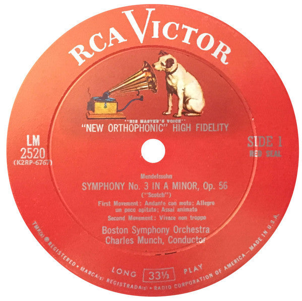 Mendelssohn; Charles Munch Conducting Boston Symphony Orchestra - Scotch Symphony (VG+) (Vinyl LP)