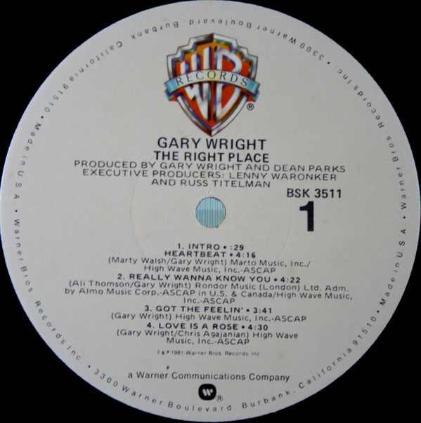 Wright, Gary - The Right Place (VG) (Vinyl LP)