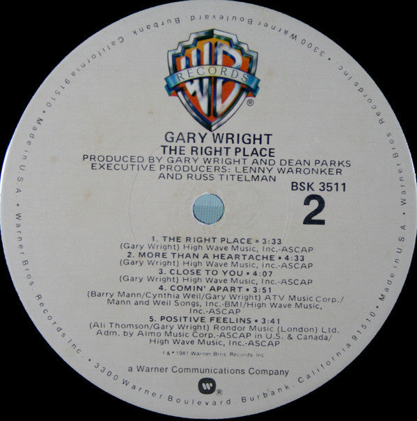 Wright, Gary - The Right Place (VG) (Vinyl LP)