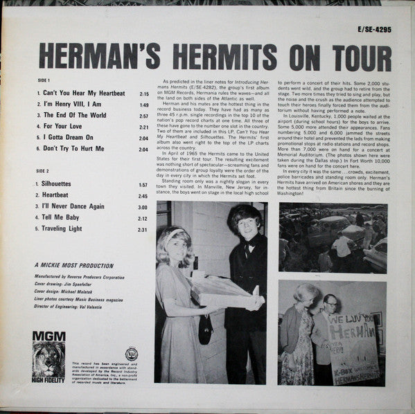 Herman's Hermits - Their Second Album! Herman's Hermits On Tour (Vinyl, VG+) (Vinyl LP)
