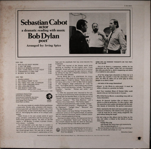 Cabot, Sebastian - Sebastian Cabot, Actor; Bob Dylan, Poet: A Dramatic Reading With Music (VG+) (Vinyl LP)