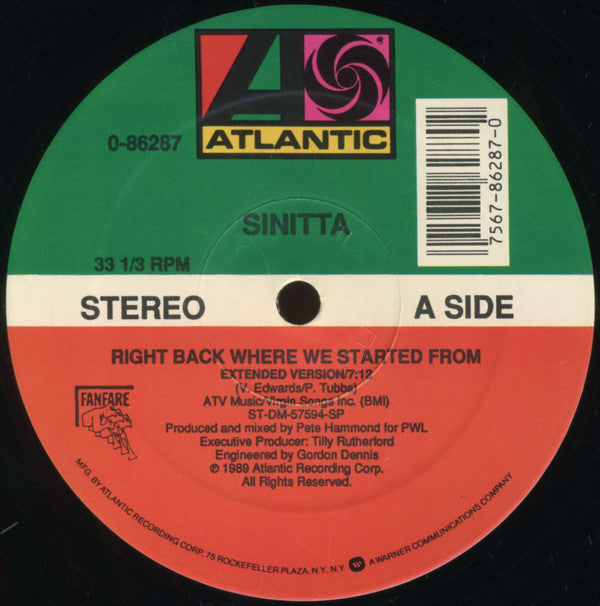 Sinitta - Right Back Where We Started From (M) (Vinyl LP)