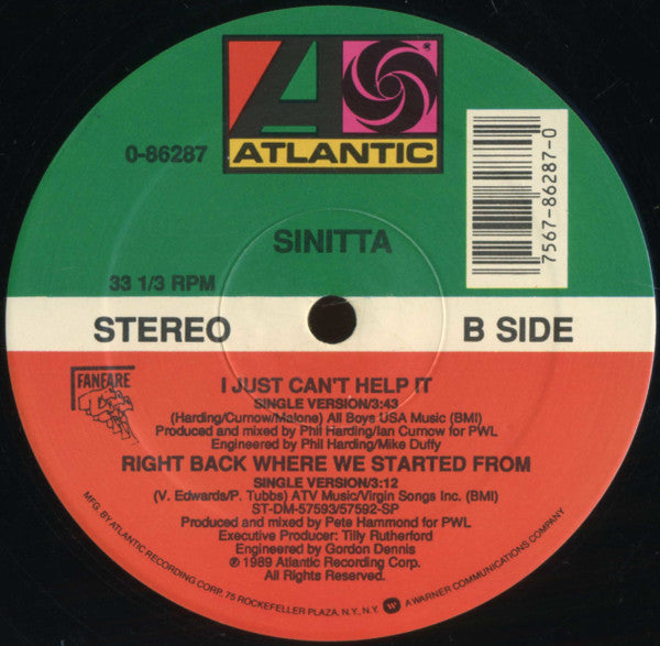 Sinitta - Right Back Where We Started From (M) (Vinyl LP)