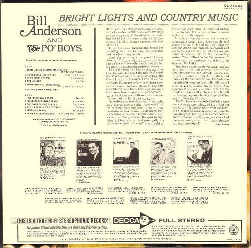 Anderson, Bill And The Po' Boys - Bright Lights And Country Music (Vinyl, VG) (Vinyl LP)