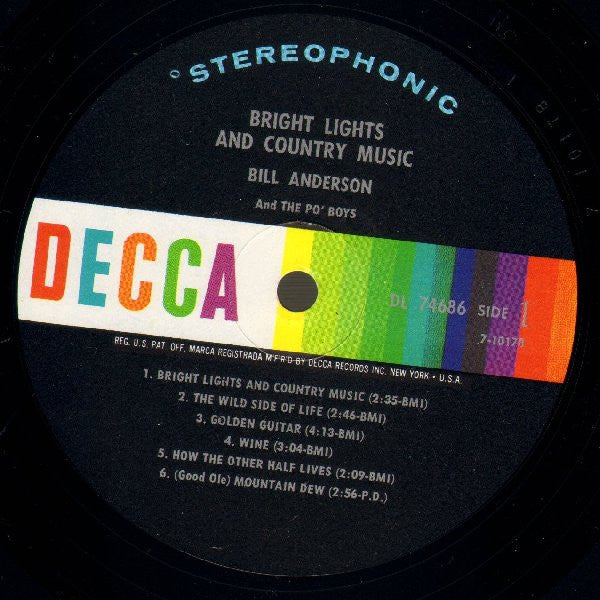 Anderson, Bill And The Po' Boys - Bright Lights And Country Music (Vinyl, VG) (Vinyl LP)