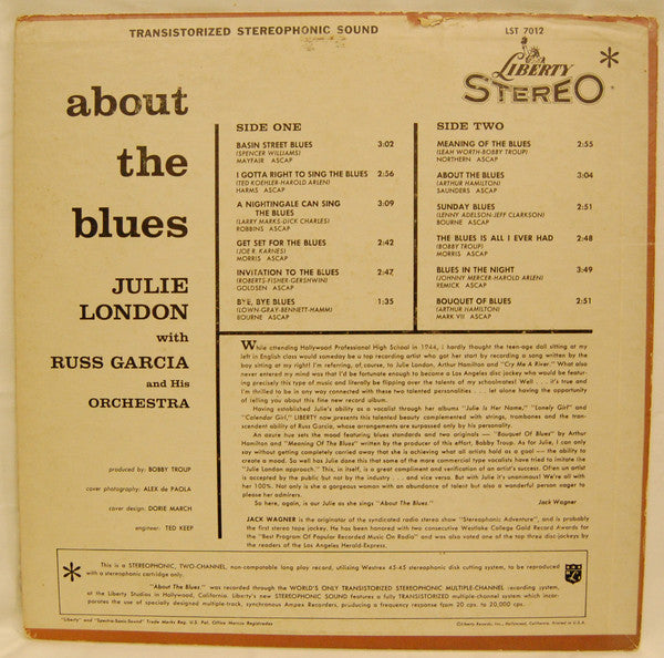 London, Julie - About The Blues (VG+) (Vinyl LP)