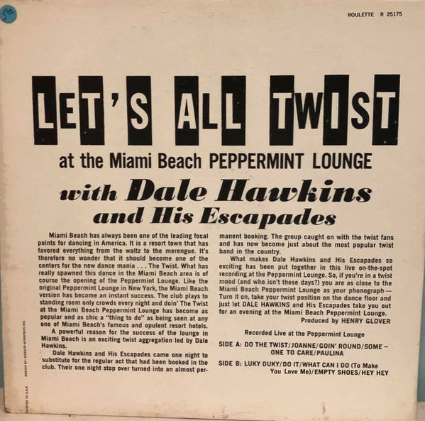 Hawkins, Dale & His Escapades - Let's All Twist At The Miami Beach Peppermint Lounge (VG) (Vinyl LP)