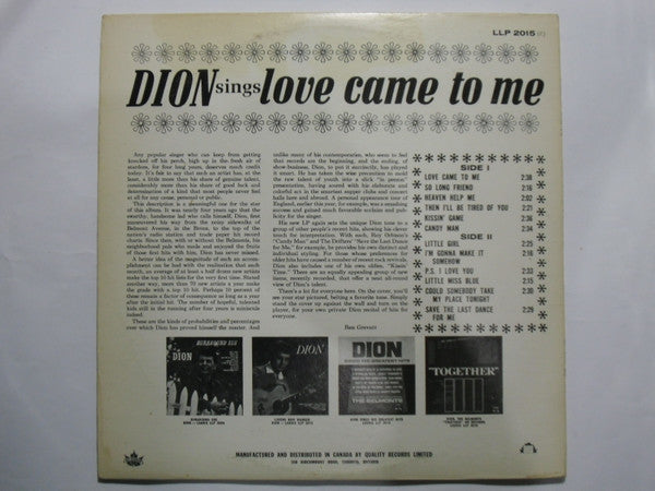 Dion - Love Came To Me (VG) (Vinyl LP)