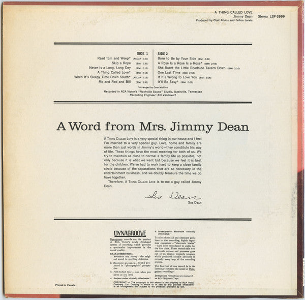 Dean, Jimmy - A Thing Called Love (VG+) (Vinyl LP)