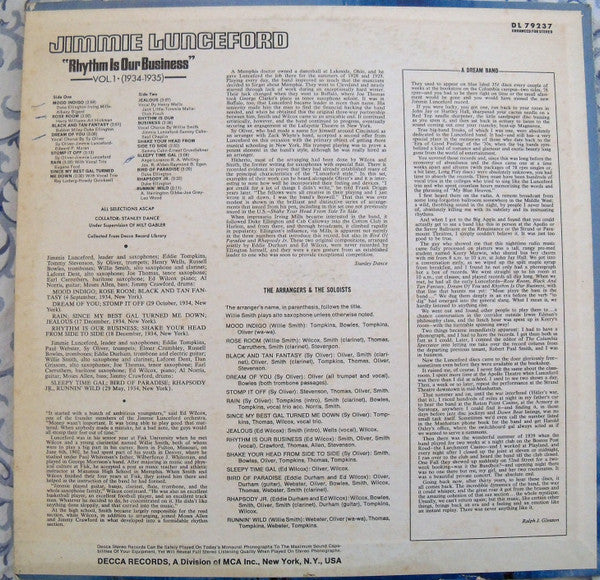 Lunceford, Jimmie And His Orchestra - Rhythm Is Our Business (Vol. 1 1934-1935) (VG+) (Vinyl LP)