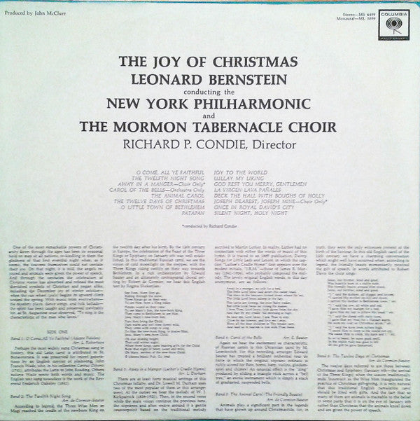 Bernstein Conducting The New York Philharmonic And The Mormon Tabernacle Choir* : Richard P. Condie - The Joy Of Christmas (Vinyl, VG) (Vinyl LP)
